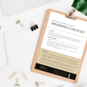 Ergonomics Checklist printed on a clipboard.
